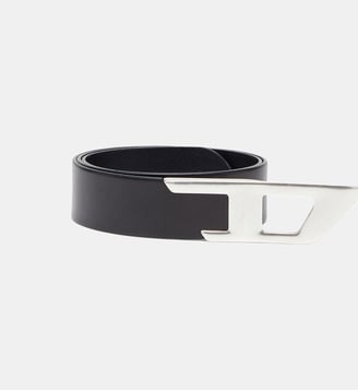 Ceinture 4 cm en cuir avec boucle D en métal - Diesel - Noir et gris argenté