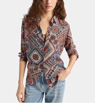 Chemisier meudon en crêpe de chine all-over - Momonì - Rose multicolor