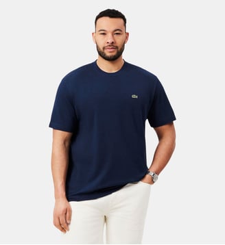 T-shirt Piqué épais coton et lin - Lacoste - Bleu marine