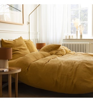 Housse de couette en gaze de coton, SIMPLEMENT GAUFRÉ - Blanc Cerise - Marron