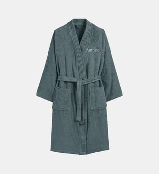 Peignoir éponge col kimono personnalisé - La Redoute Interieurs - Bleu ardoise