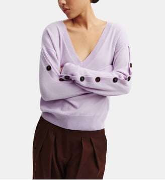 Pull col V à boutons - Bompard - Violet foncé