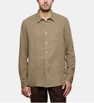 Chemise en gaze de coton kaki coupe droite - Atelier Privé - Kaki