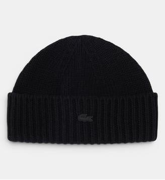 Bonnet en laine maille côtelée signature - Lacoste - Noir