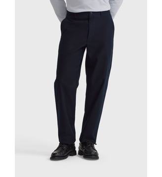 pantalon droit en coton - Agnès b. - Bleu nuit