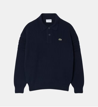 Pull col polo coton fabriqué en France - Lacoste - Bleu marine