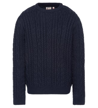 Pull col rond en maille torsadée - Schott - Bleu marine