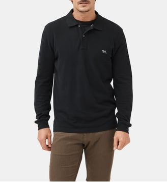 Polo uni slim en coton à manches longues The Gunn - Rodd & Gunn - Onyx