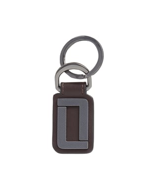 Porte-clés double L en métal et cuir - Lancel - Gris