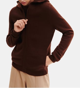 Sweat droit zippé à capuche en cachemire  - Bompard - Café