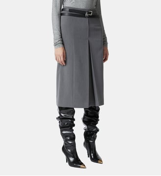 Jupe tailleur midi plissée et fendue - Pinko - Gris