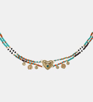 Collier multiliens perles et pampilles avec cabochon cœur MYLOVE - Hipanema - Bleu turquoise