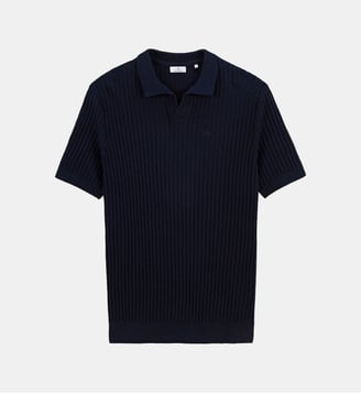 Pull col polo en coton et lin Milan - Serge Blanco - Bleu marine