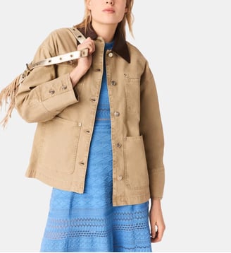 Veste en denim avec dos plissé - Maje - Beige
