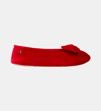 Chaussons ballerines velours félin et noeud-Léopard-41/42 - Isotoner - Rouge