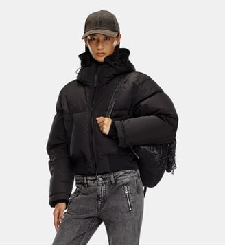 Doudoune à capuche en nylon froissé - Diesel - Noir