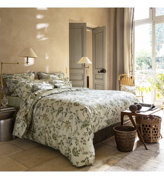 Housse de couette imprimée en satin de coton bio, MAUSSANE - Alexandre Turpault - Vert tilleul