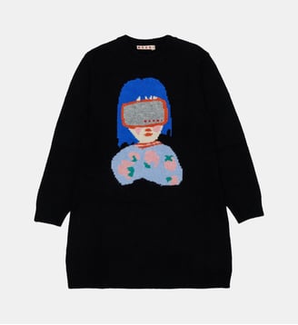 Robe à col rond avec imprimé sur le devant Marni
