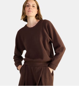 Sweat col rond en coton - Laurence Tavernier - Chocolat