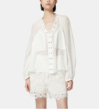 Blouse en mélange de soie ornée de petits clous métalliques - Pinko - Blanc
