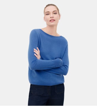 Pull mzoan 100% cachemire - Motif uni - Coupe droite - Caroll - Bleu foncé