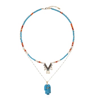 Collier multirangs de perles avec pendentifs centraux RANCH - Hipanema - Bleu turquoise
