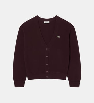 Cardigan col V point mousse coton - Lacoste - Marron