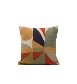 Housse De Coussin  Motif graphique brodé au point de chainette - Madura - Orangé et sable