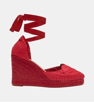 Espadrilles compensées en raphia tressé avec lacets à nouer CACIA - Castaner - Rouge foncé