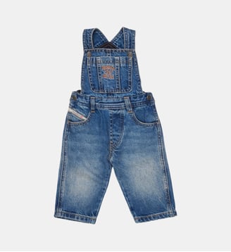 Salopette en denim avec logo - Diesel Kids - Denim bleu