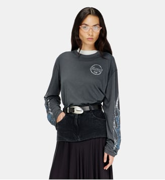 T-shirt manches longues en jersey flammé avec imprimé craquelé - Diesel - Gris foncé