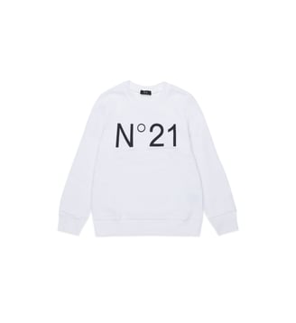Cotton crew-neck sweatshirt with logo - N°21 - Blanc