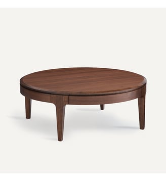 Table basse ronde, en noyer massif et plaqué, 2 tiroirs - AM.PM - Noyer
