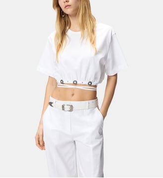 T-shirt cropped à lacet et détails western - Pinko - Blanc brillant