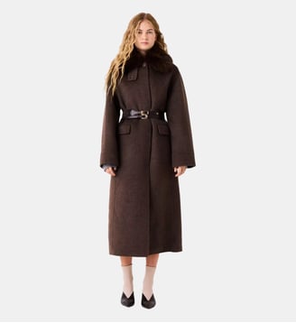 Manteau long et col fausse fourrure Maje