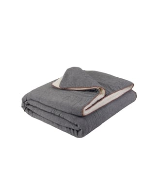 Couvre-Lit  Chambray doublé de polaire - Madura - Noir blanc et feston terracota