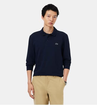 Polo regular fit manches longues en coton mélangé - Lacoste - Bleu marine