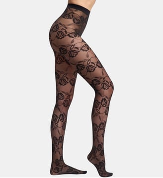 Collant floral velours Style - Dim - Noir
