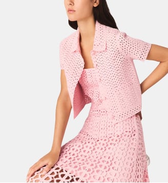 Cardigan en crochet strassé - Maje - Rose