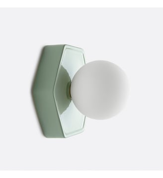 Applique ou plafonnier, hexagonal, en céramique et verre opalin - La Redoute Interieurs - Vert de gris
