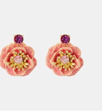 Boucles d'oreilles tiges anémone rose et cristal - Les Néréides - Rose