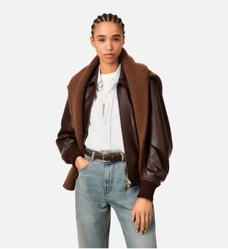 Blouson en cuir d'agneau - AMI Paris - Cerise foncee