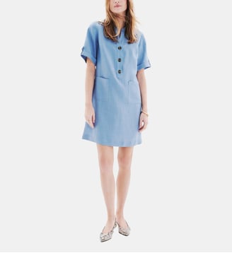 Robe roude 100% lin - Motif uni - Coupe droite - Caroll - Bleu gris