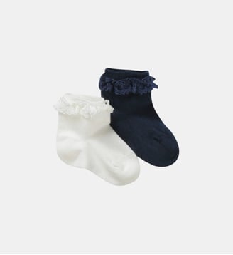 Socquettes avec dentelle  par lot de 2 - Cyrillus - Écru et bleu