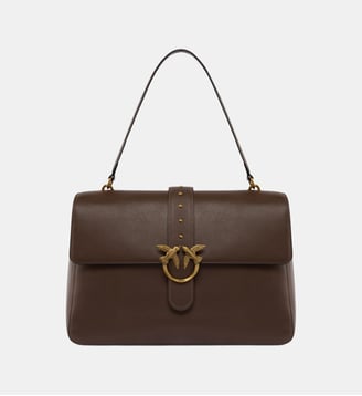 Maxi sac porté épaule love bag slouchy en cuir - Pinko - Marron châtain et or antique