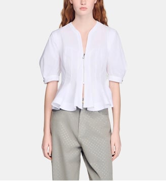 Chemise zippée à basque - Sandro - Blanc