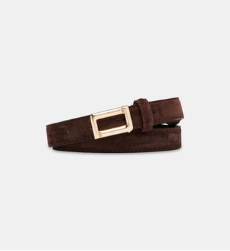 Ceinture fine en cuir suède - Lancel - Marron