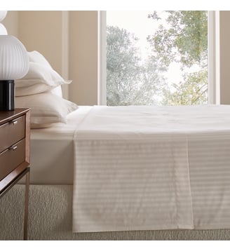 Drap plat en satin de coton 200 fils - AM.PM - Rayé écru