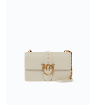 Sac moyen à épaule love bag one simply en cuir - Pinko - Blanc soie or antique