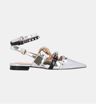 Slingbacks lamées à bout pointu et strass - Pinko - Argent